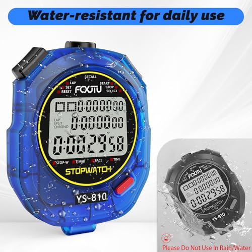 Image of Sports Stopwatch Timer, 10 Lap /Split Memory Digital Stopwatch Countdown Timer with 12 /24 Hour Clock Alarm On /Off, Calendar 3-Row Extra Large Screen Lanyard for P.E Coach and Referees (Blue)