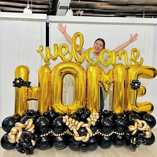 Image of 40 Inch Gold HOME Balloon Letters for Housewarming Party Decorations, Large Metallic Gold Chrome New Home Sweet Welcome Balloon Banner Sign for Real Estate Open House Warming Homecoming Party Decor