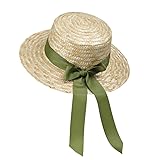 ZCJ Sombrero de paja para mujer, paja de trigo con lazo decorativo, sombrero para el sol con protección UV 50+ para playa, vacaciones y verano, verde, 56-58