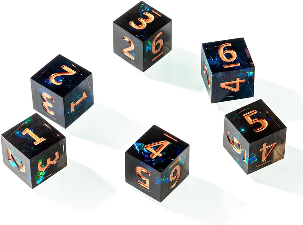 6PCS Polyhedral D6 Dice 16mm Resin Dice Game Dice for RPG MTG DND (Black Green)