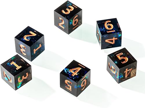 Miniatura 6 de 6 dados poliédricos D6 de 0.630 in de resina para RPG MTG DND (negro y verde)