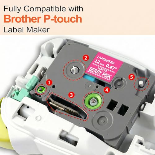 Image of COLORTY TZ 12mm 0.47 Color Tape Replacement for Brother P-Touch Label Tape | TZe White on Color Label Maker Refills Compatible with Brother Ptouch PT-D200 D210 D220 PT-H100 H110 D400 Cube, 5 Pack