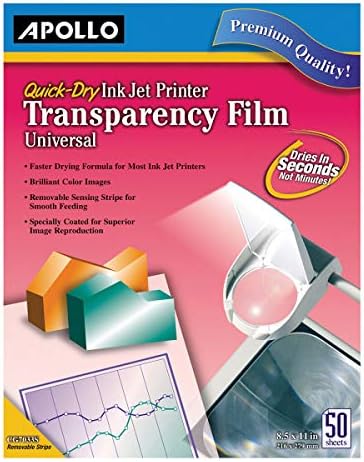 Apollo Quick-Dry Universal Inkjet Transparency Film, Box Of 50