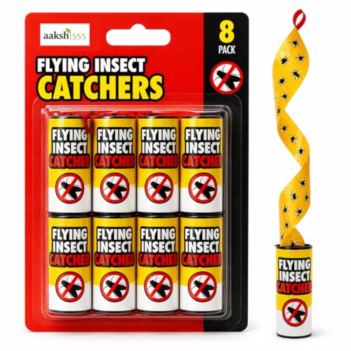 AAKSH555 | 8 Pack |STICKY FLY TRAP CATCHER |Poison-Free & Eco-Friendly Super Sticky Insect Catcher Strips for Flies Mosquitoes Moths & Wasps Indoor & Outdoor Use (Non-Toxic Paper)