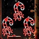 HappyAlley 3 Pack Christmas Window Decorations, 10 in. 300 LED Hi Vibrant Twinkling Lighted Candy Cane Window Light with Bows, Waterproof Outdoor Red and White Candy Cane Decorations for Walls, Porch