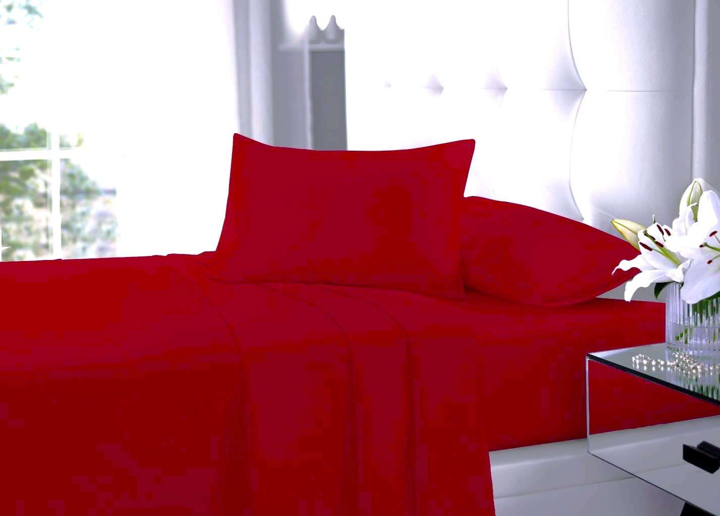 New Easy Care Soft Cotton Rich Polycotton Pillowcase Pair Only (Red, Pillowcase Pair)