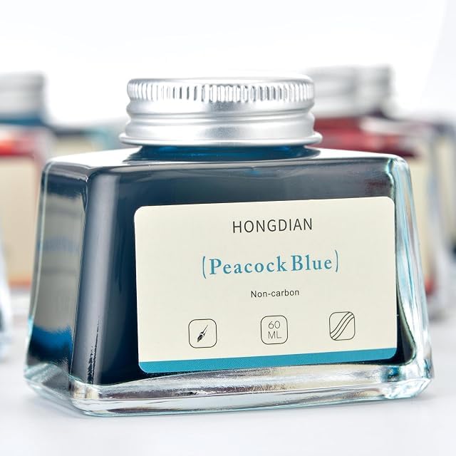 Image of HONGDIAN, Ink Bottle - Non Carbon | Peacock Blue | 60ml Premium Writing Ink.