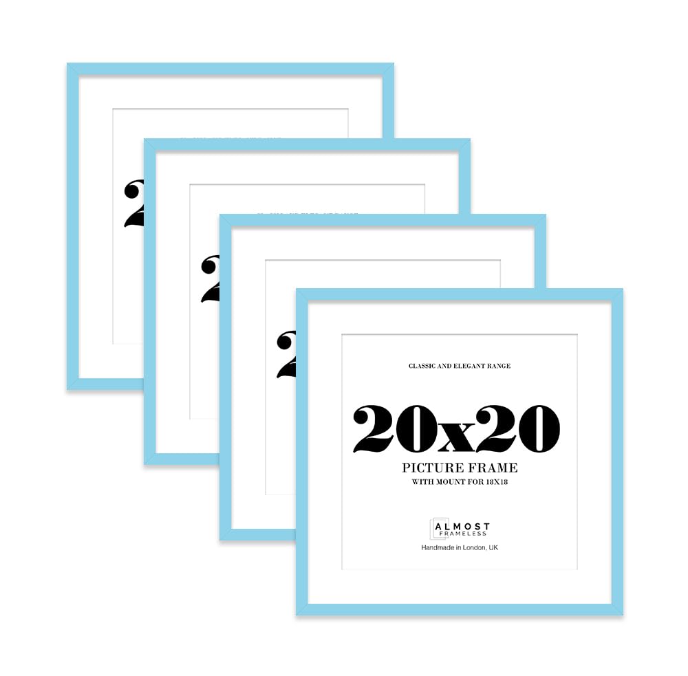 20x20 Light Blue Picture Frame with Mount for 18x18 Photos, Prints - Modern Square Wall Frame, Set of 4