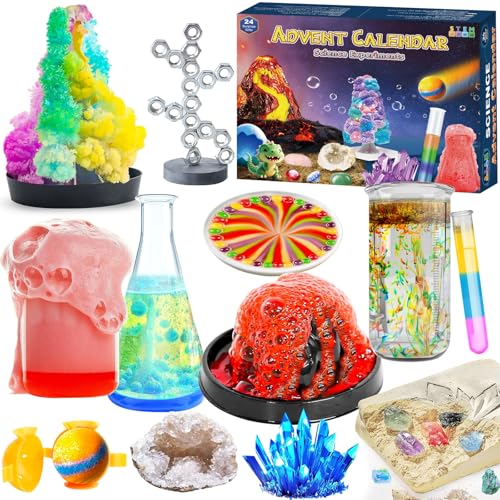 Experimente Adventskalender 2025 Kinder - 24-tägiger Weihnachtskalender mit Kristalle Züchten, Edelsteinen,Chemie-Sets | STEM Lernspielzeug ab 4-6-8-12 Jahre für Jungen Mädchen | Geschenk Idee