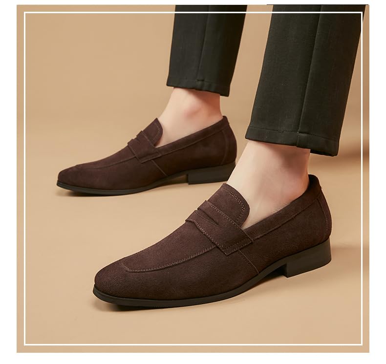 Men's Suede Penny Loafers Shoes Comfort Slip-Ons Classic Dress Shoes for Business Driving Formal Events Summer2