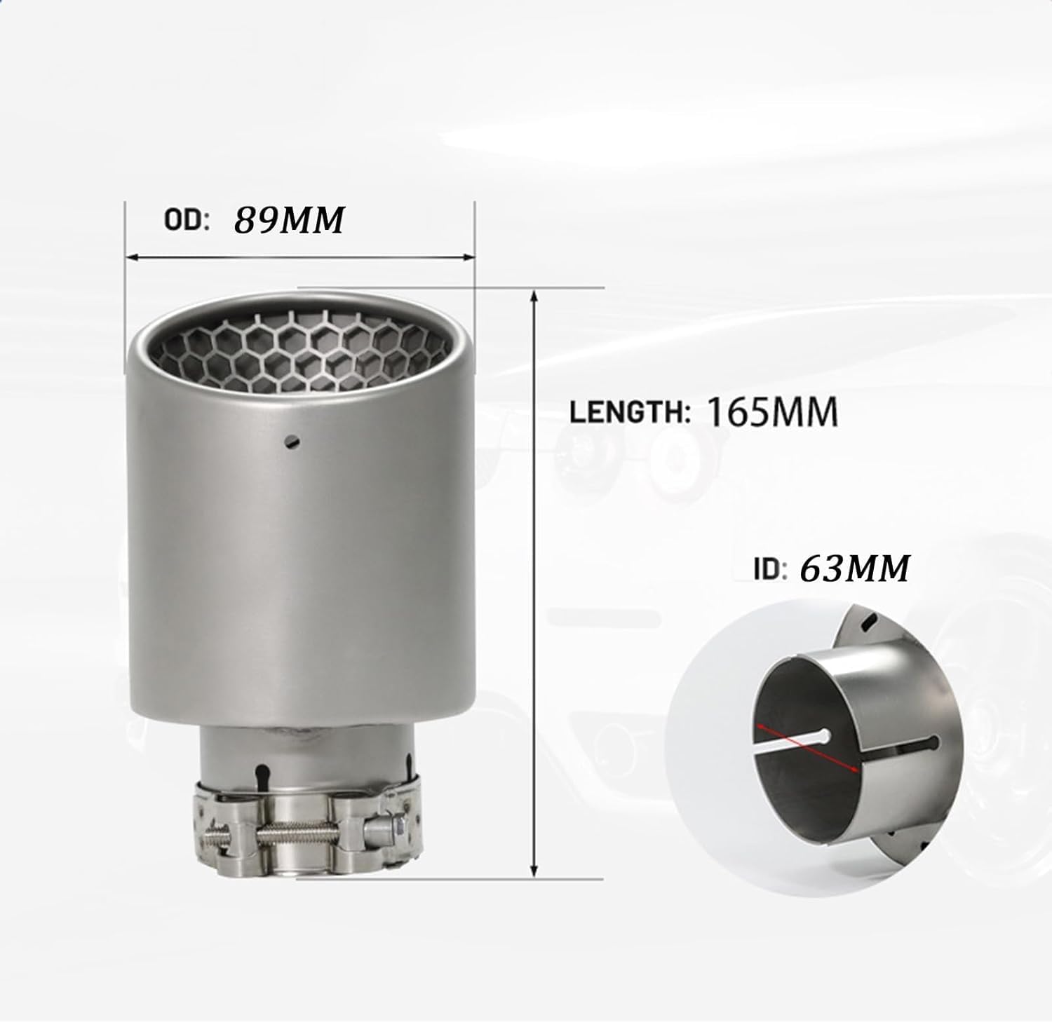 Vechkom 2.5"Inlet 3.5"Outlet 6.5''Length Exhaust Tip Stainless Steel Frosted Tail Throat with Mesh
