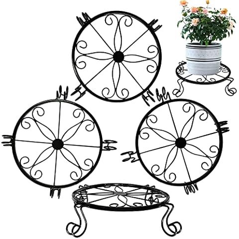JSJSYO Set of 4 Metal Plant Stands Heavy Duty Potted Holder Flower Pot Supports Holder Round Rustproof Iron Plant Pot Stand for Home Balcony Garden Hallway Patio Planting Support (Black) Cover
