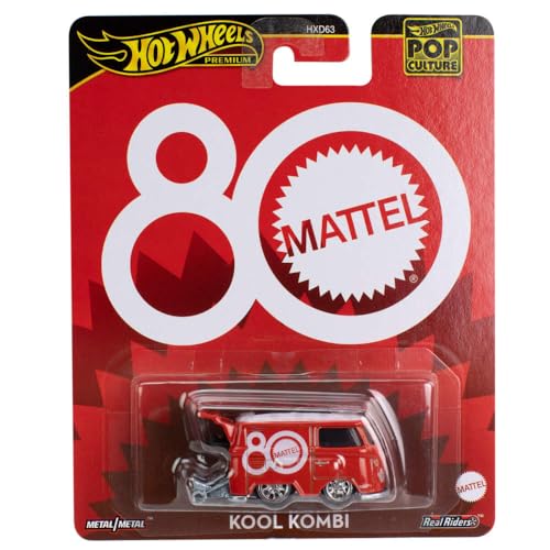 Image of Hot Wheels Toy Van, Premium Mattel 80th Volkswagen Kool Kombi, 1:64 Scale Collectible Vehicle, Real Riders Tires, Metal /Metal Body & Chassis