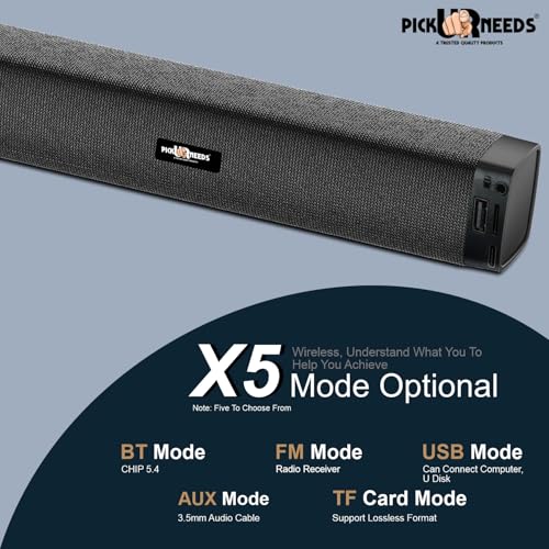 Image of Pick Ur Needs Rechargeable 10W Wireless Bluetooth Soundbar Speaker with 1200mAh Battery, FM Radio, TF Card, USB & AUX Support - 4 Hours Playtime Home & Outdoor Speakers (Black)