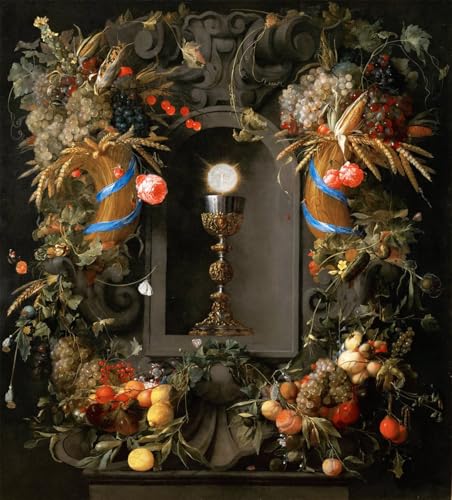 Eucharistie dans une couronne de fruits Toile Jan Davidsz De Heem Affiche Décoration Bureau 60x90cm