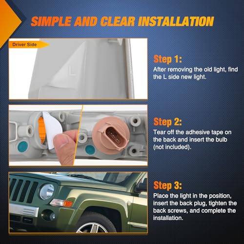 Image of Nilight Front Turn Signals Light Clear Amber Lens Parking Day Running Marker Lights Compatible with 2007-2017 Jeep Patriot Driver Side