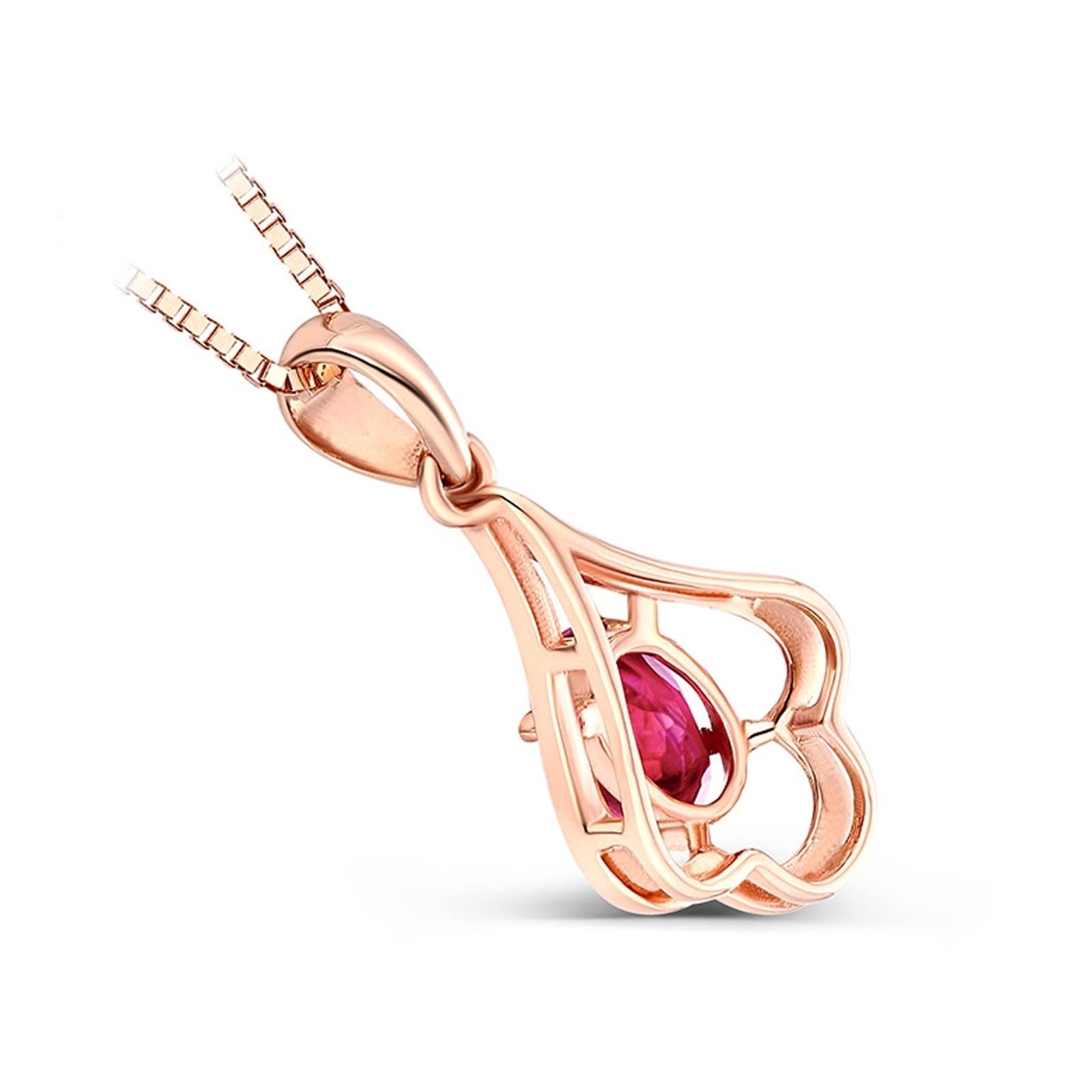 Cadena Collar, Collares Verano Oro Rosa 18 Quilates Flor con Rubí 1.2ct Regalo de San Valentín Collar Fino para Mujer, Oro Rosa, Gold