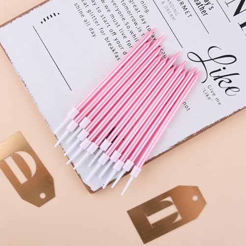 Image of PHD CAKE 36-Count Pink Long Thin Metallic Birthday Candles, Cake Candles, Birthday Parties, Wedding Decorations, Party Candles, Cake Decorations