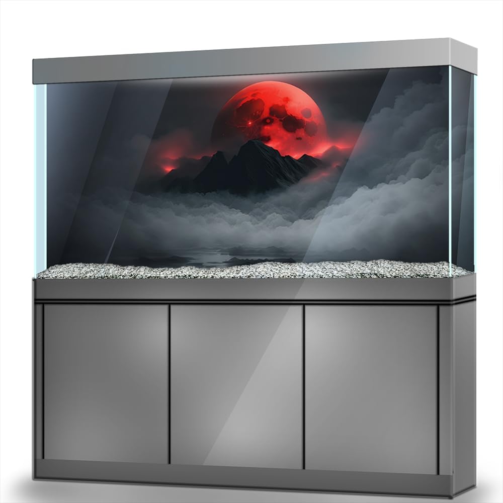 Aquarium Background Stickers - Red Moon Cloud Mist - Fish Tank Reptile Terrarium Decor Poster (120 x 60 cm / (47.2 x 23.6 inches))