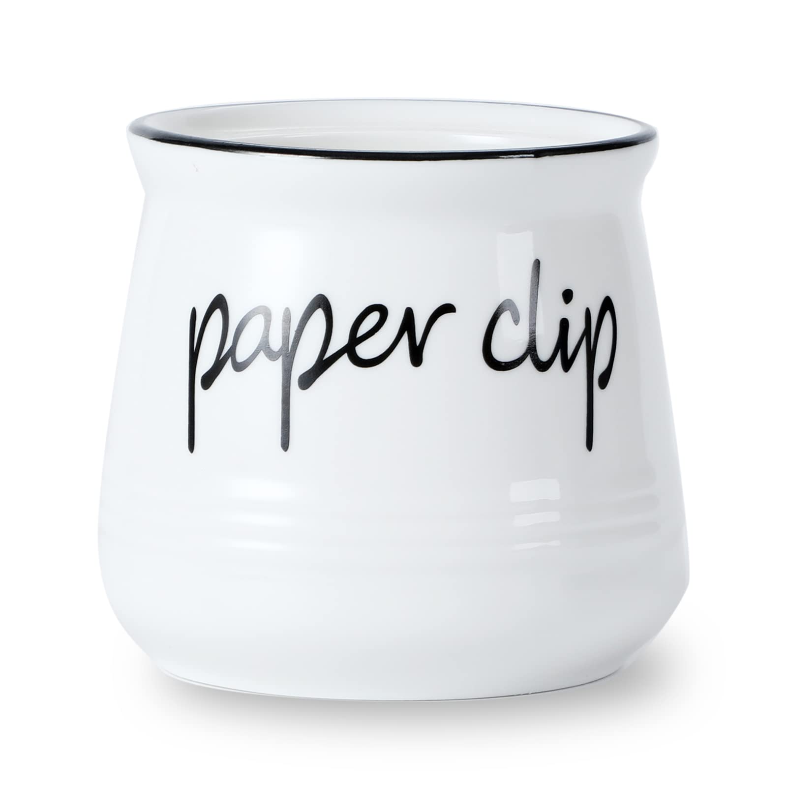 ONTUBE Farmhouse Paper Clip Holders,Ceramic Binder Clip Dispenser Organizer for Desk ,Cute Office Push Pins Holder,12 oz (White)