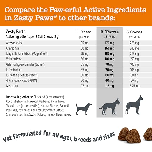 Image of Zesty Paws Vet Strength Calming Chews for Dogs - for Everyday Stress, Relaxation, Composure, and Separation Smoked Turkey 90 Count (Pack of 2)