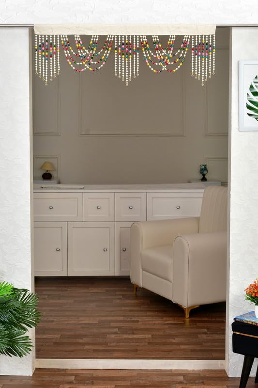 PVC Fancy Sparkling Decorative Pearl Beads String Half Door Rod Pocket Curtain/Toran for Mandir/Room Divider/Entrance||4x2 Feet,Multi-1 Piece-image-25