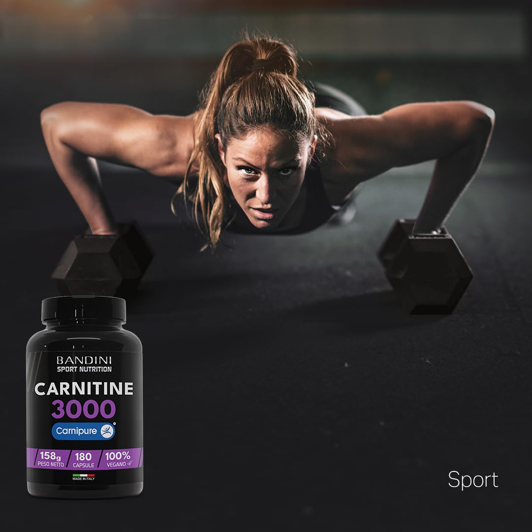 Bandini® L CARNITINA 3000, 180 capsule vegane con Carnipure® ad Alto Dosaggio, Integratore Sportivo con Tartrato di L-Carnitina, Pure Carnitine ad Alto Assorbimento e Biodisponibilità, Senza Additivi