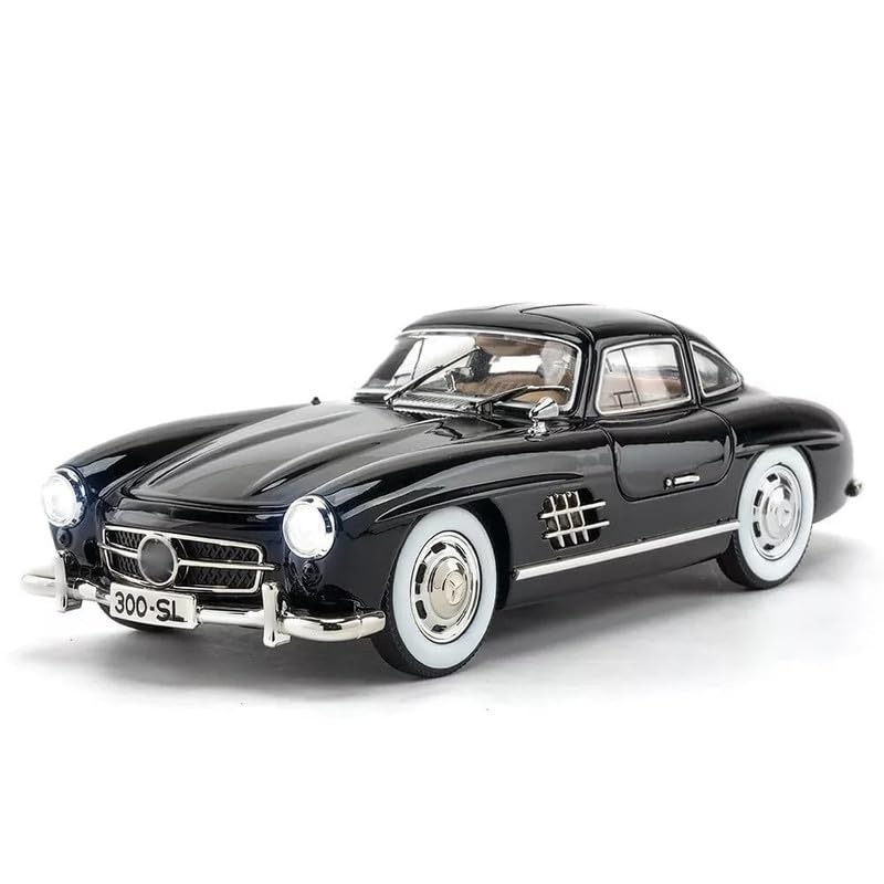 Image of Kids Model 1:24 Vintage 300 SL Classic Die Cast Metal Car Pull Back Action Opening Doors with Realistic Engine Sound Lights Toy Car Gift for Boys - Black