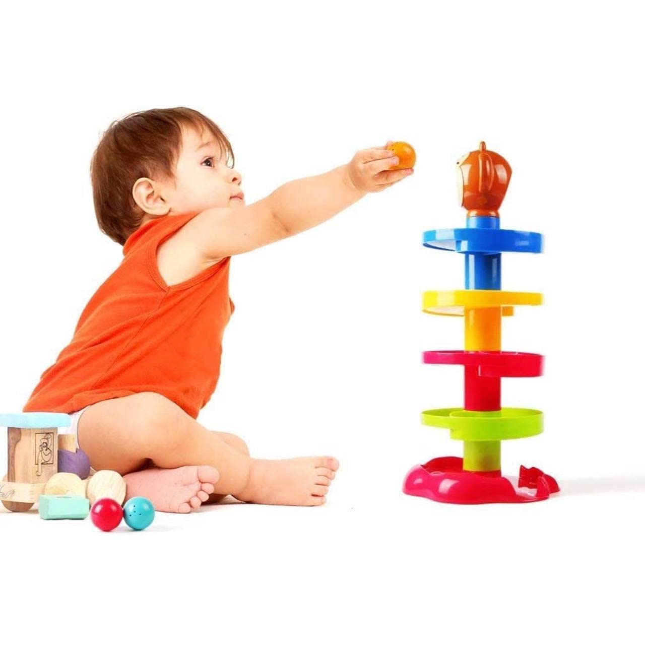Sukan Tex Ramp Roll Ball Toy with 5 Layer Ball Drop and Roll Swirling Tower for Toddler Rattle Balls Monkey Face at The Top Suitable for Kids (1-3 Year)-image-20