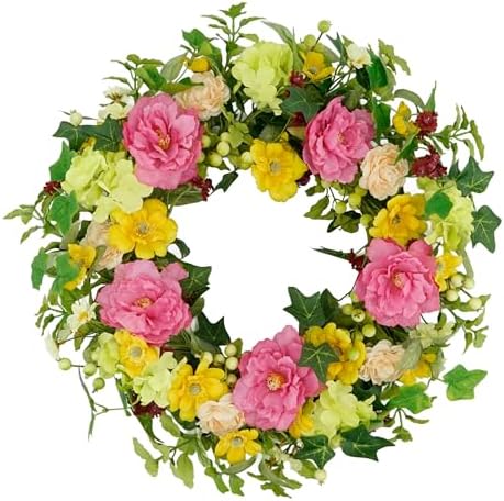 YNYLCHMX 18" Spring Summer Wreaths for Front Door, Artificial Flo...