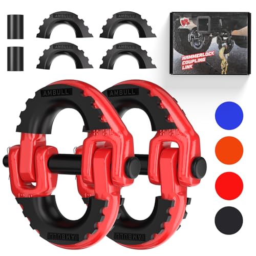 AMBULL 2 Pack 1/2 Safety Chain Connector Link G80 Tow Hitch Hammerlock Coupling Link Tow Chain Connector with 12000 lbs Loading (Red)