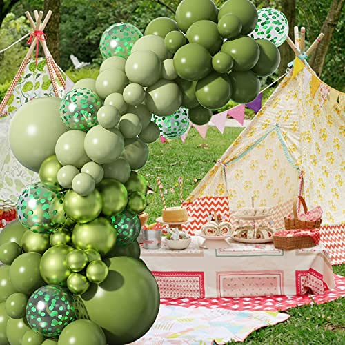 Image of Olive Green Retro Balloon Garland Kit 50 Pcs - Solid Olive Green Balloons Garland for Birthday, Baby Shower, Welcome Baby, Anniversary & Jungle Theme Party Decoration