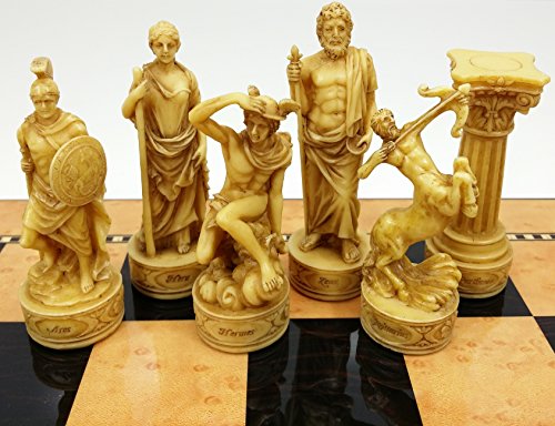 Greek Gods Mythology Chess Set Hand Painted With 15 Inch Walnut And Birdseye Maple Color Board #TOP4