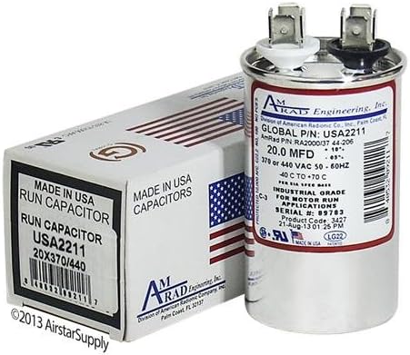 Trane CPT00270 / CPT-0270 Replacement - 20 uf/Mfd 370/440 VAC AmRad Round Universal CapacitorReplacement Made in The U.S.A.