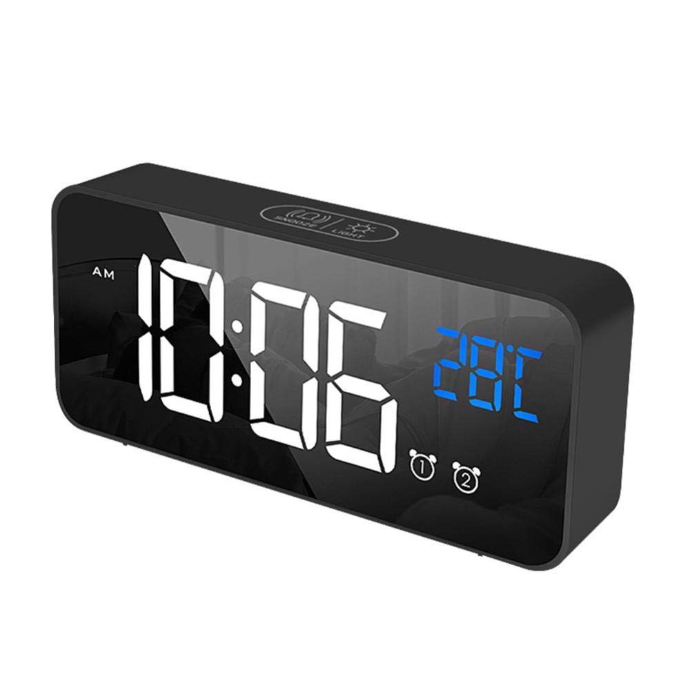 Reloj digital de escritorio LED negro para mesa de noche con temperatura y modo snooze