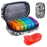 Serfeymi Weekly Travel Pill Organizer 2 Times A Day AM PM Rainbow Pill Box 7 Day with Portable Zippe