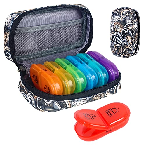 Serfeymi Weekly Travel Pill Organizer 2 Times A Day Am Pm Rainbow Pill Box 7 Day With Portable Zipper Pu Leather Pill Case, Medicine Organizer For Pills, Vitamins, Supplements, Fish Oils - Brown 03 #TOP7