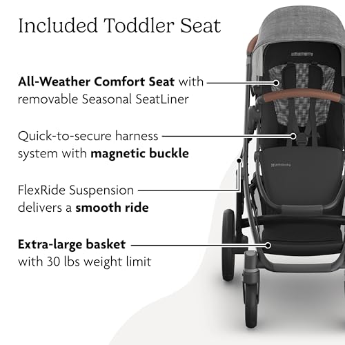 Image of UPPAbaby Vista V3 Stroller + Aria V2 Infant Car Seat Travel System Combo - Toddler Seat, Bumper Bar, Bug and Rain Shields, Car Seat Base, and Infant Insert Included - Greyson (Charcoal Melange)