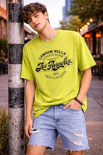 Image of London Hills Printed Cotton Blend Half Sleeve Oversized Men Round Neck Tshirts | T Shirt for Man | Tshirt | Shirts Men | Tshirt for Man | T-Shirt | Pack of 2