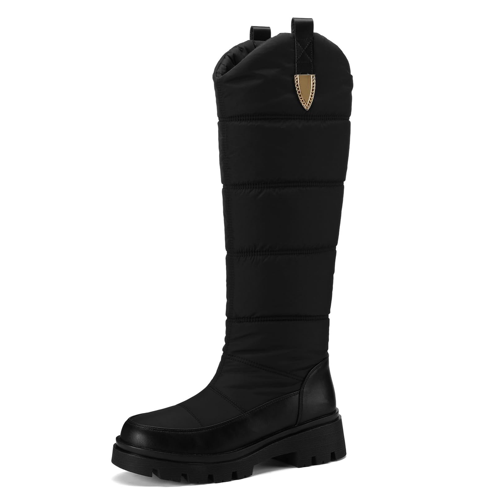 Womens Knee High Snow Boots Wide Width Sherpa Lined Warm Winter Boots Low Heel Chunky Block Stacked Heel