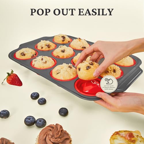 image for BRONYPRO Silicone Muffin Pans for Baking with Metal Frame, Egg Bite Mo