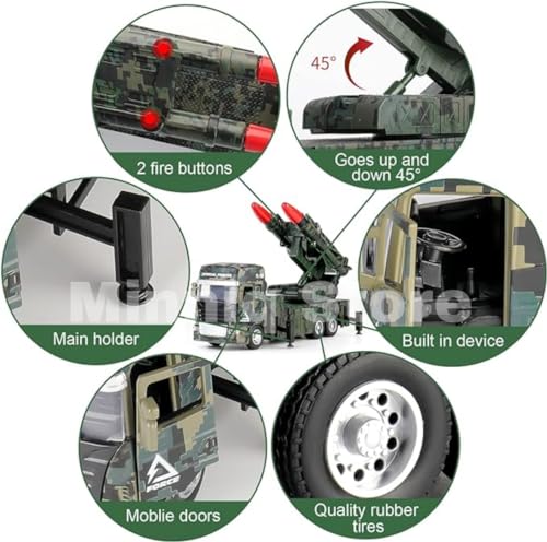 Image of Military Two Missile Launcher Truck with Lights & Sounds - Pull Back & Go Missile Model for Kids - Missiles Military Die Cast Fighting Truck Gift for Kids (Multicolor)