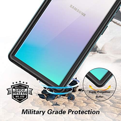Lamcase for Galaxy Note 10 Plus Waterproof Case Built-in Screen Protector with Fingerprint ID IP68 Sealed Protective Dust/Snow/Shock Proof Cover Case for Samsung Galaxy Note 10 Plus/5G, Blue/Clear