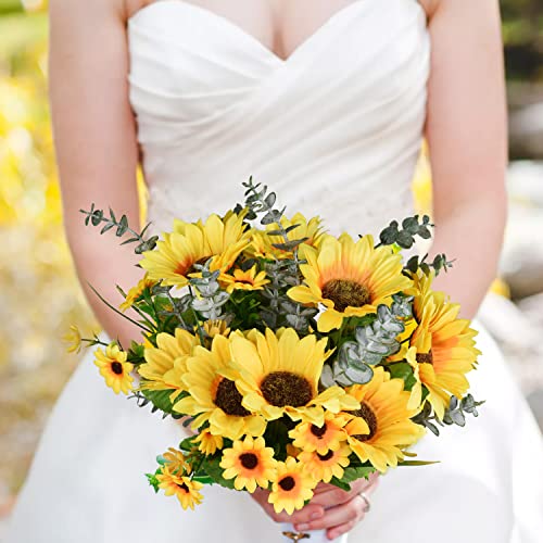 Dearhouse 6 Pack Artificial Sunflowers Bouquet, 12In Silk Sunflower Fake Sunflower Artificial Silk Flower Bouquet For Home Wedding Bride Holding Flowers Floral Decor #TOP4