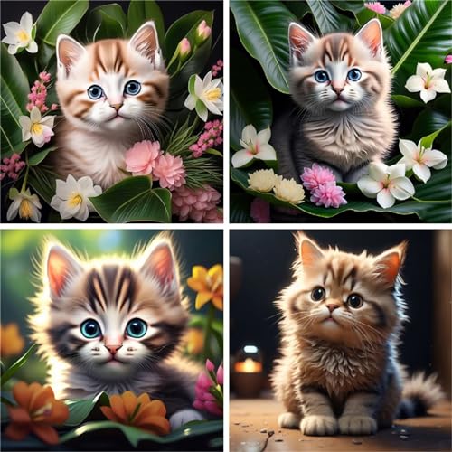 Kit complet broderie diamant fleurs et chat 90x90cm : diamond painting adultes avec accessoires