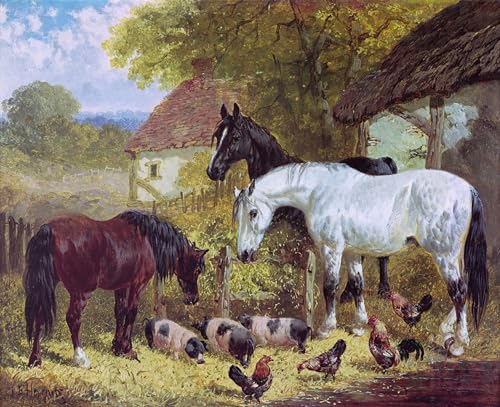 Imagen de Lienzo Corral de John Frederick Herring Cuadro Mural Decorativo 60x90cm