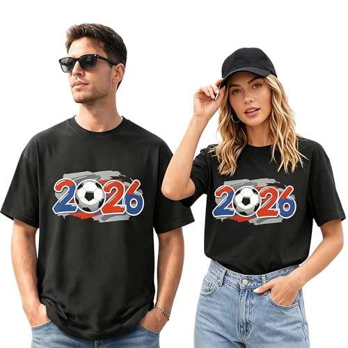 Soccer Shirt 2026 World Cup - American Mens Cotton Tshirt for World Cup 2026 - Unisex Adult Tee Shirt for Men Women Game Day&Daily - Classic Col RoundUS XL Black