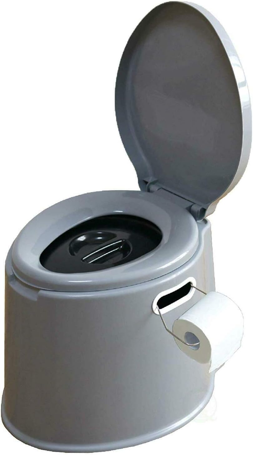 Explora® Portable 5L Camping Toilet with Seat, Lid, Handles and Roll Holder - Grey - Compact Waste Solution for Indoor and Outdoor Loo Use Caravan Picnic and Festivals