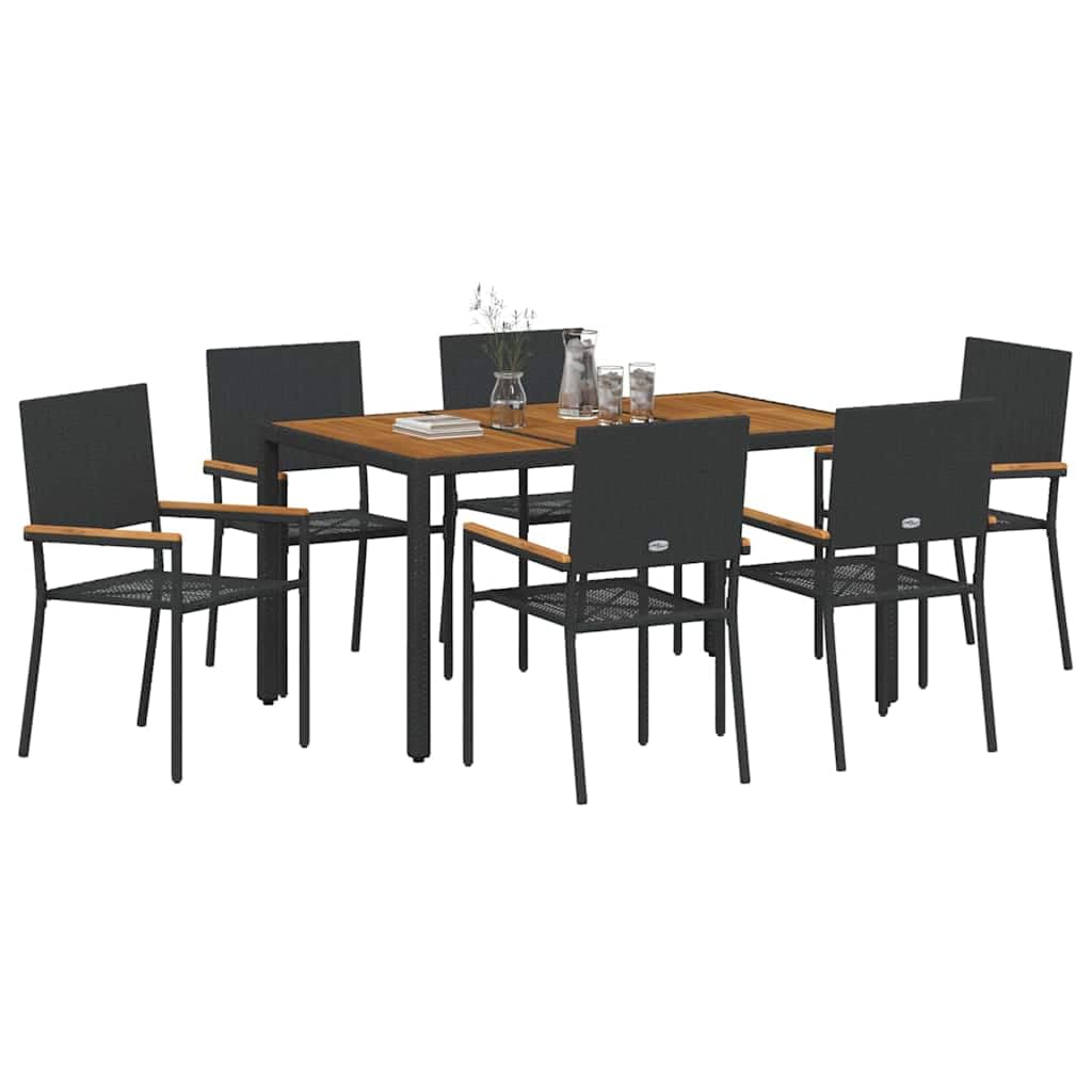 Zestaw do jadalni w ogrodzie 7 pcs Czarny polirattan nowoczesny meble tarasowe stół 190x90 cm krzesła 6 szt ergonomiczne siedziska stalowa rama do spotkań rodzinnych i przyjęć na zewnątrz