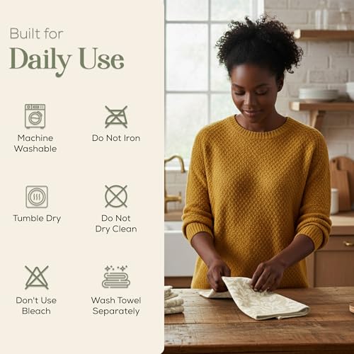 Image of 4 Pack Hand Towels, Cotton Sage Green and White Floral Kitchen Towel, Soft and Absorbent Hand Drying Towels 18 x 28